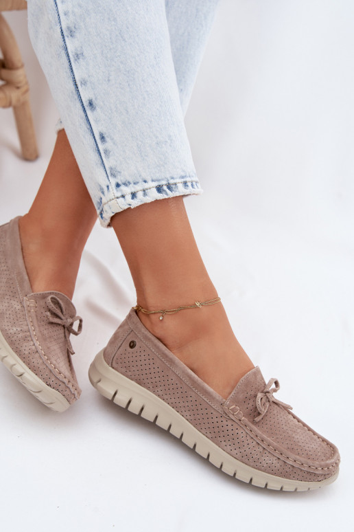 dámske mokasínyZapnutéturalnego zo semišuu so stuhami Vinceza 95401 béžová