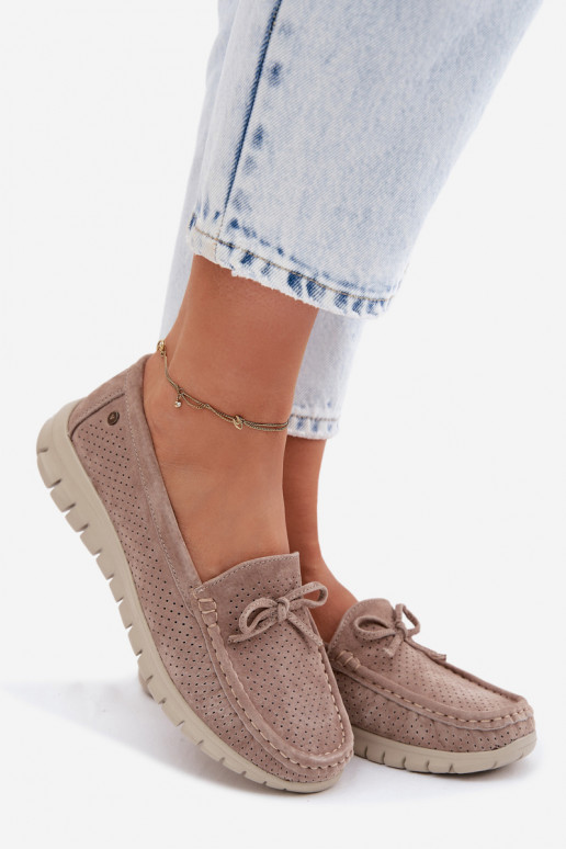 dámske mokasínyZapnutéturalnego zo semišuu so stuhami Vinceza 95401 béžová