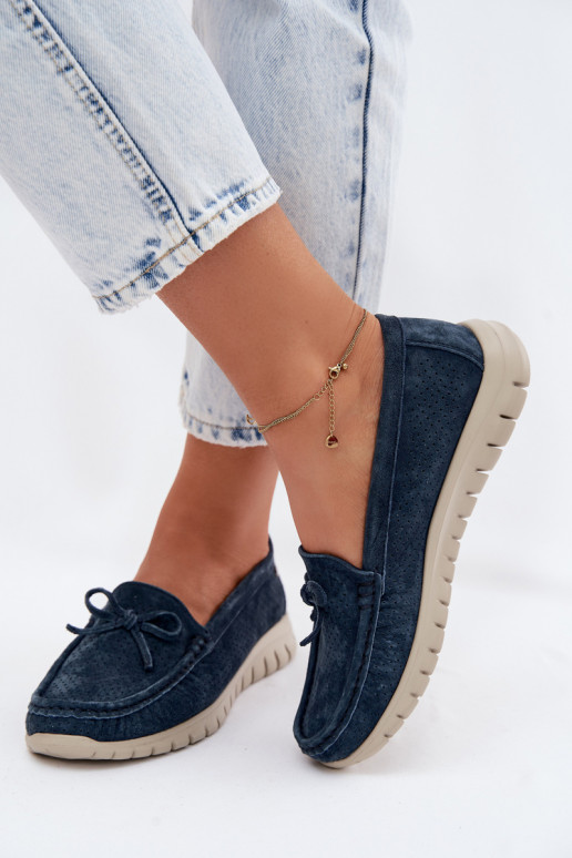 dámske mokasínyZapnutéturalnego zo semišuu so stuhami Vinceza 95401 tmavomodrá