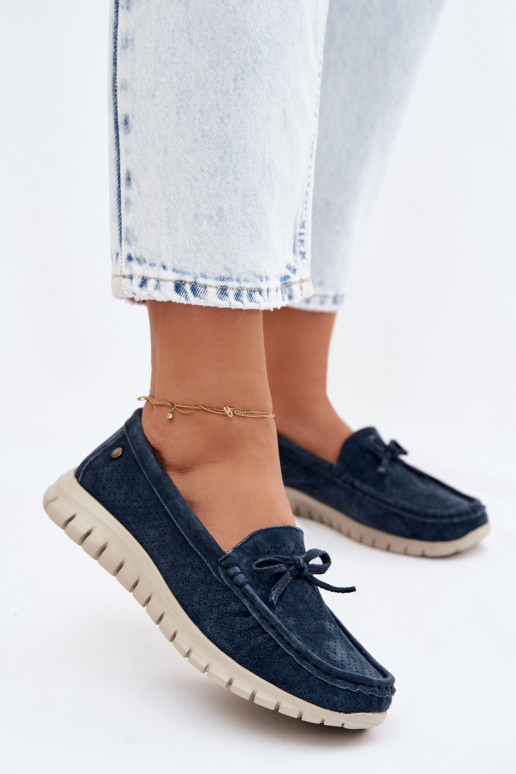 dámske mokasínyZapnutéturalnego zo semišuu so stuhami Vinceza 95401 tmavomodrá
