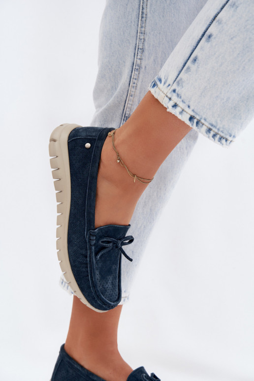 dámske mokasínyZapnutéturalnego zo semišuu so stuhami Vinceza 95401 tmavomodrá