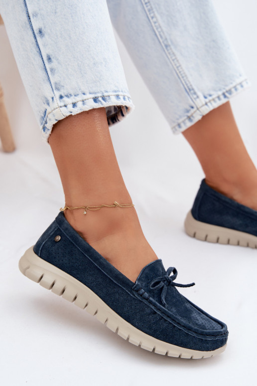 dámske mokasínyZapnutéturalnego zo semišuu so stuhami Vinceza 95401 tmavomodrá