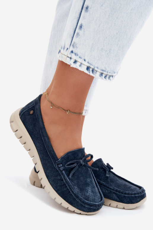 dámske mokasínyZapnutéturalnego zo semišuu so stuhami Vinceza 95401 tmavomodrá