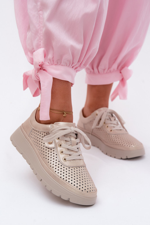 Kožené s prvkami prelamovania topánky Dámske Vinceza 79629 zlatej farby