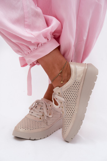 Kožené s prvkami prelamovania topánky Dámske Vinceza 79629 zlatej farby 2