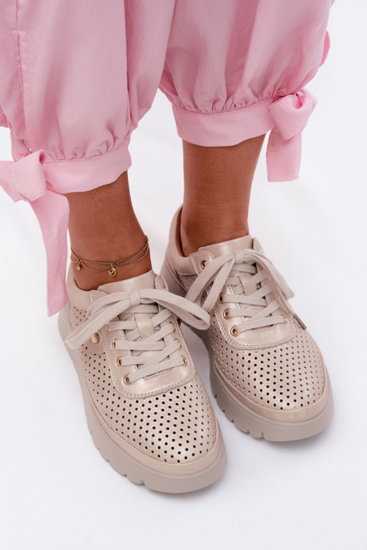 Kožené s prvkami prelamovania topánky Dámske Vinceza 79629 zlatej farby