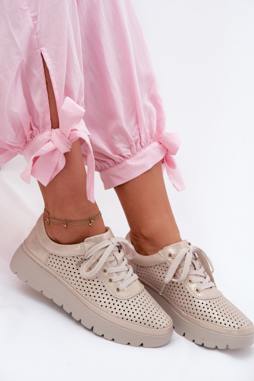 Kožené s prvkami prelamovania topánky Dámske Vinceza 79629 zlatej farby