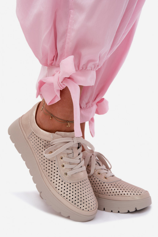 Kožené s prvkami prelamovania topánky Dámske Vinceza 79629 zlatej farby