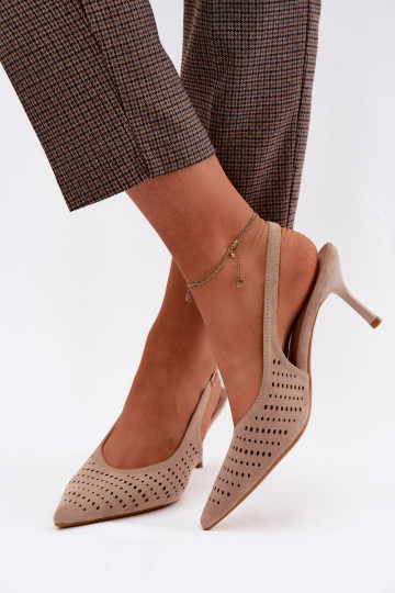 Prelamované sandále Dámske s tenkými podpätkamiImitacji zo semišuu béžová Torielle 2