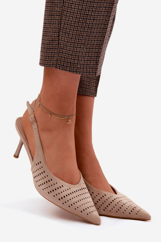 Prelamované sandále Dámske s tenkými podpätkamiImitacji zo semišuu béžová Torielle