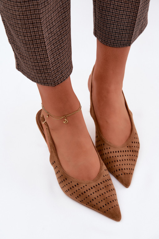 Prelamované sandále Dámske s tenkými podpätkamiImitacji zo semišuu Hnedá farba Torielle