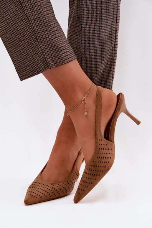 Prelamované sandále Dámske s tenkými podpätkamiImitacji zo semišuu Hnedá farba Torielle