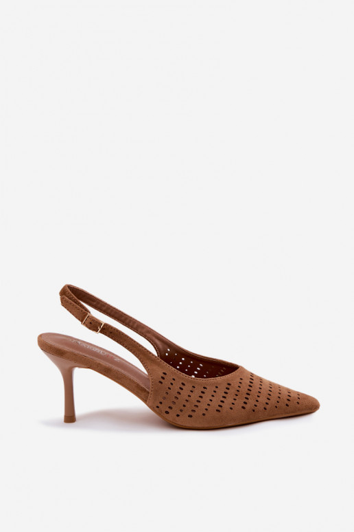 Prelamované sandále Dámske s tenkými podpätkamiImitacji zo semišuu Hnedá farba Torielle