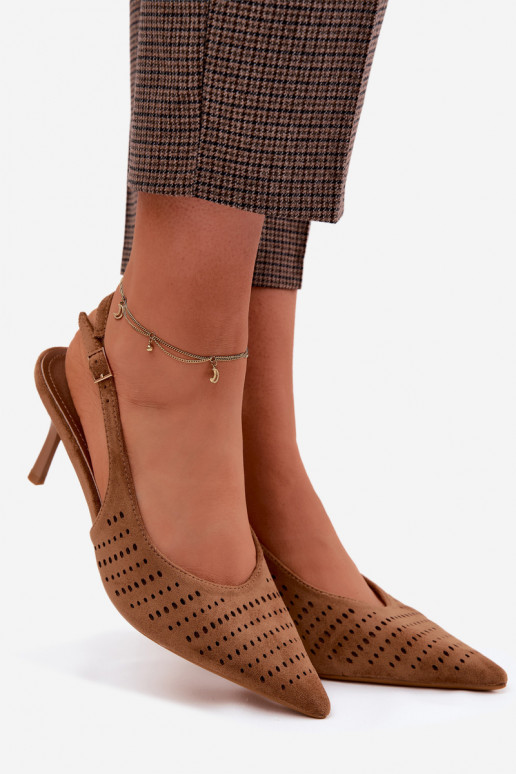 Prelamované sandále Dámske s tenkými podpätkamiImitacji zo semišuu Hnedá farba Torielle