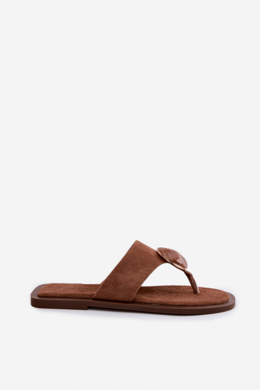 rovná sa Papuče Plážové šľapky Dámske s ozdobami z eko semišuoIne Hnedá farba Selvessa