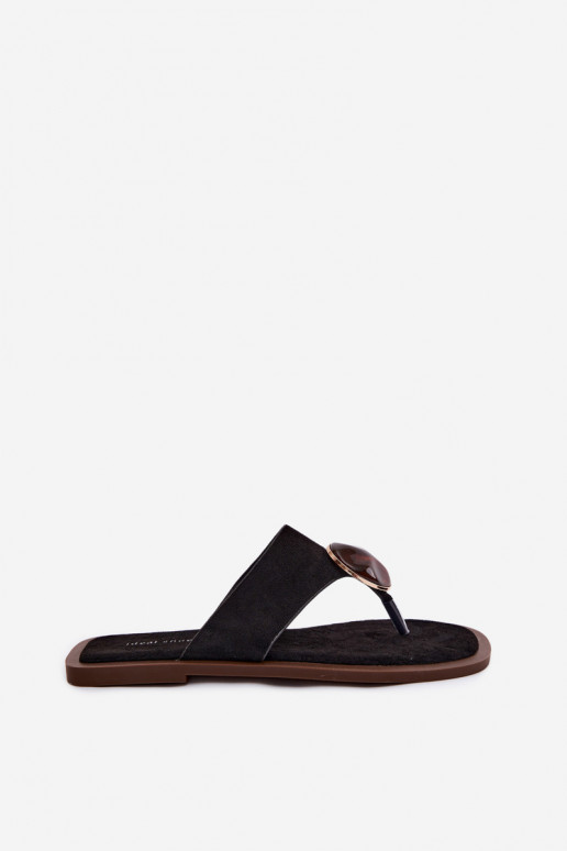 rovná sa Papuče Plážové šľapky Dámske s ozdobami z eko semišuoIne čierna Selvessa