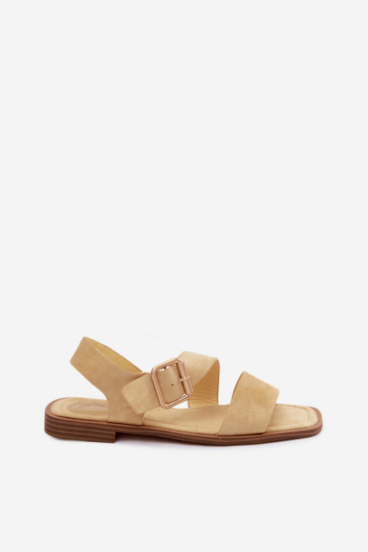 Dámske sandále so širokými podpätkami so zlatými prackami žltá Verissea