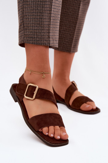 Dámske sandále so širokými podpätkami so zlatými prackami CzekoladoIne Verissea 2