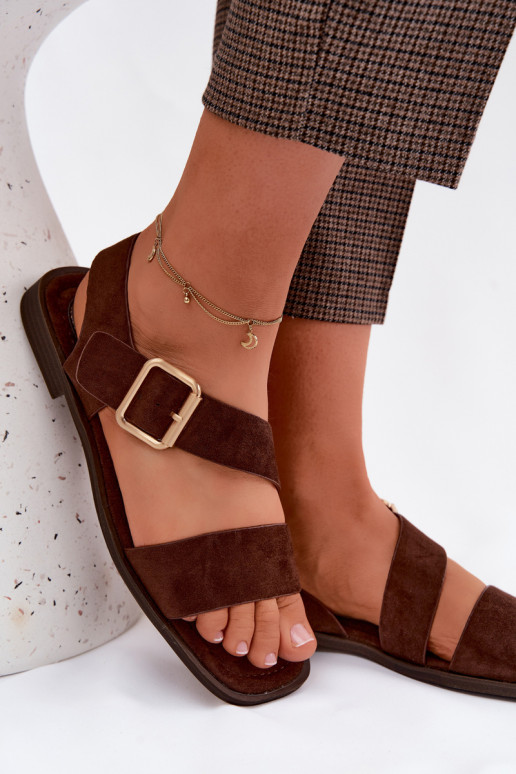 Dámske sandále so širokými podpätkami so zlatými prackami CzekoladoIne Verissea