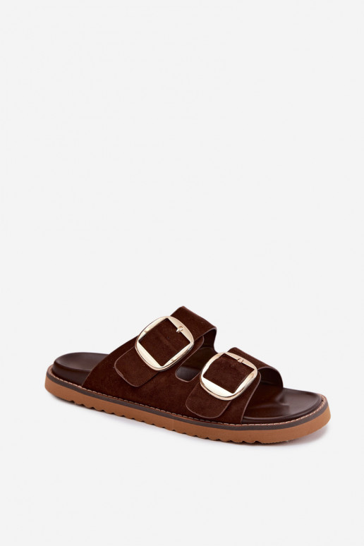 Dámske papučeImitacji zo semišuu zlatej farby s prackami CzekoladoIne Averia