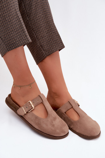 Dámske papuče MuleImitacji zo semišuu béžová Melvia