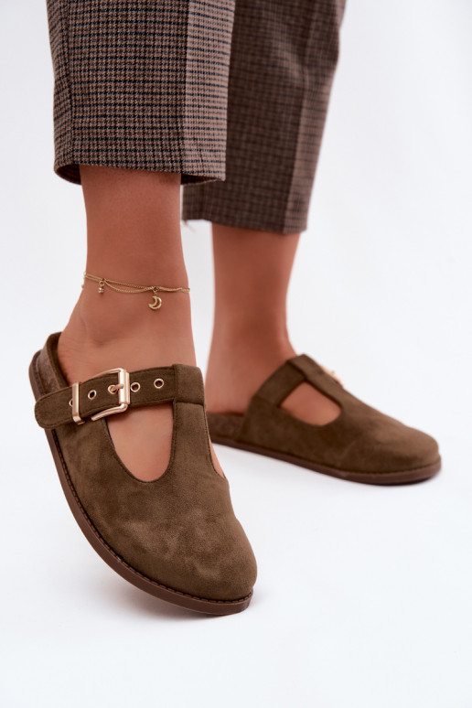 Dámske papuče MuleImitacji zo semišuu khaki farby Melvia