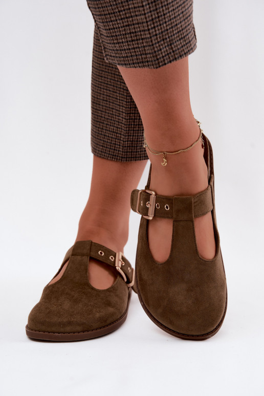 Dámske papuče MuleImitacji zo semišuu khaki farby Melvia