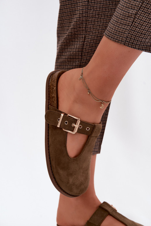 Dámske papuče MuleImitacji zo semišuu khaki farby Melvia