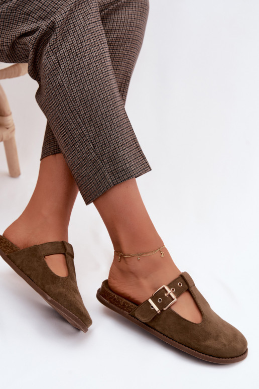 Dámske papuče MuleImitacji zo semišuu khaki farby Melvia