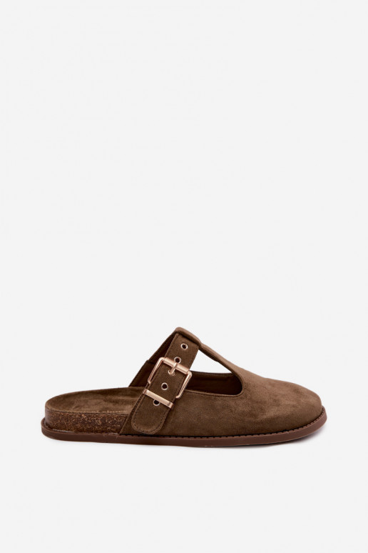 Dámske papuče MuleImitacji zo semišuu khaki farby Melvia