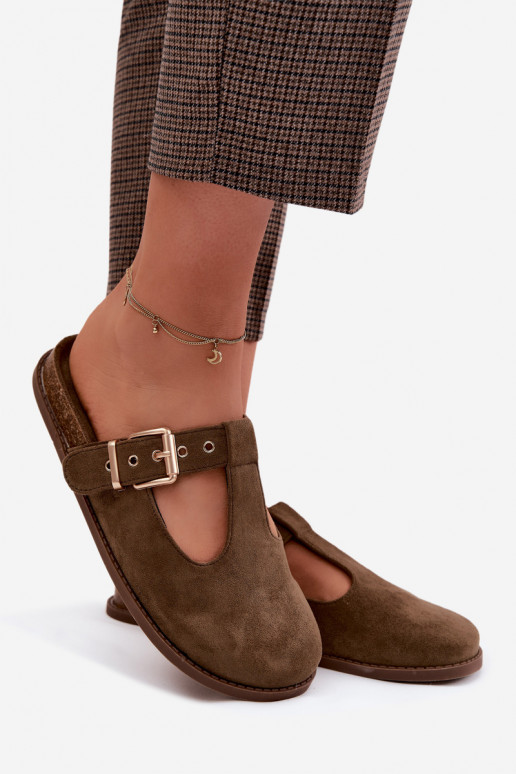 Dámske papuče MuleImitacji zo semišuu khaki farby Melvia