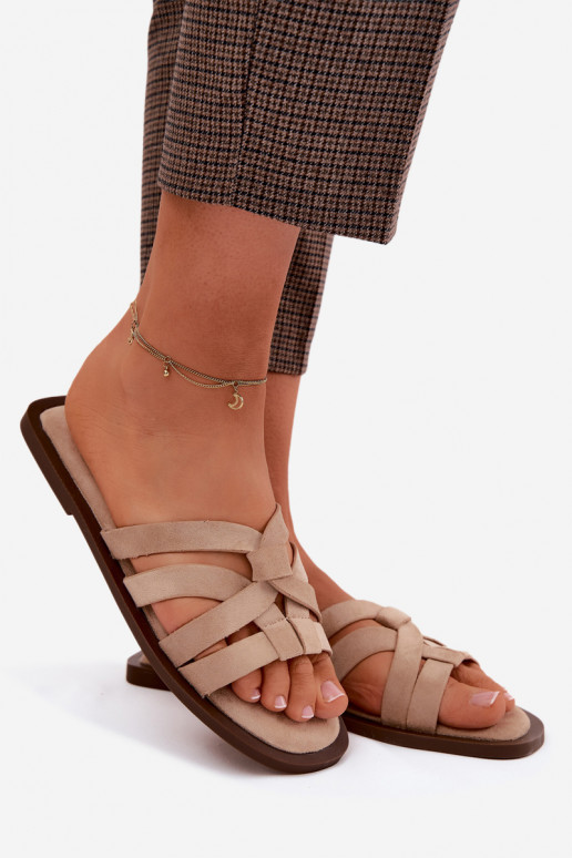 Papuče Dámsky byt S pruhmi Imitacja zo semišuu béžová Calvia