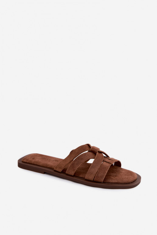 Papuče Dámsky byt S pruhmi Imitacja zo semišuu Hnedá farba Calvia