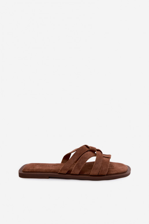 Papuče Dámsky byt S pruhmi Imitacja zo semišuu Hnedá farba Calvia