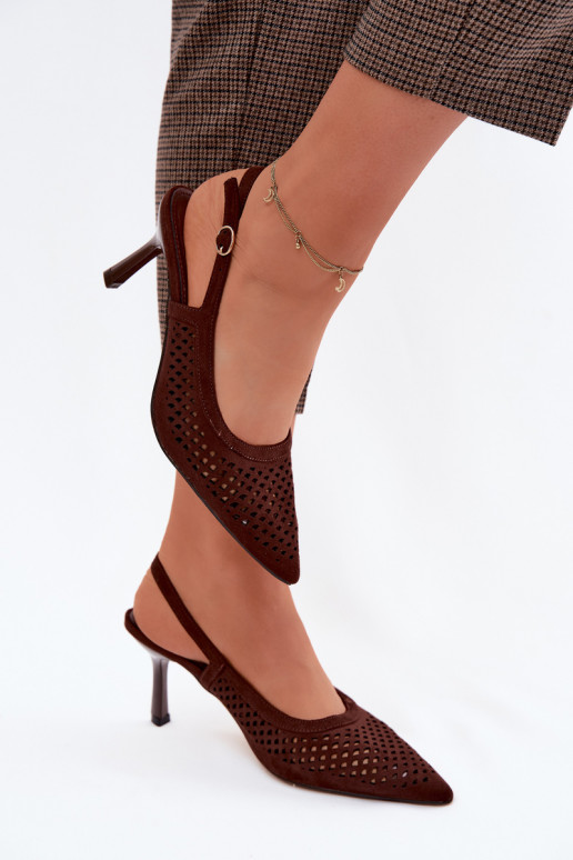 Prelamované sandále Dámske s tenkými podpätkamiImitacji zo semišuu CzekoladoIne Velvia