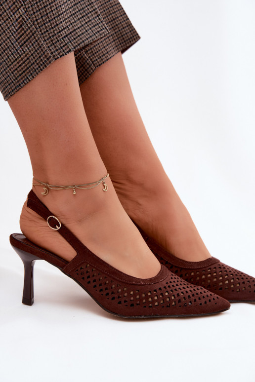 Prelamované sandále Dámske s tenkými podpätkamiImitacji zo semišuu CzekoladoIne Velvia