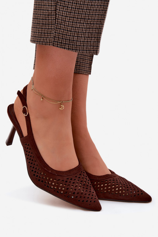 Prelamované sandále Dámske s tenkými podpätkamiImitacji zo semišuu CzekoladoIne Velvia