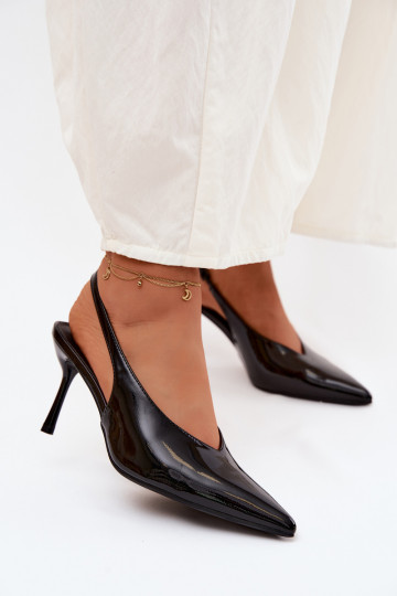 s lakovým efektom štekle sandále z eko kože čierna Norvra 2