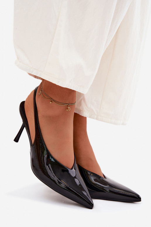 s lakovým efektom štekle sandále z eko kože čierna Norvra