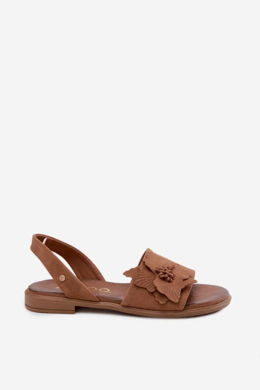 Kožené Semišové sandále so širokými podpätkami S Ornatem Kvet Zazoo 407471 Hnedá farba