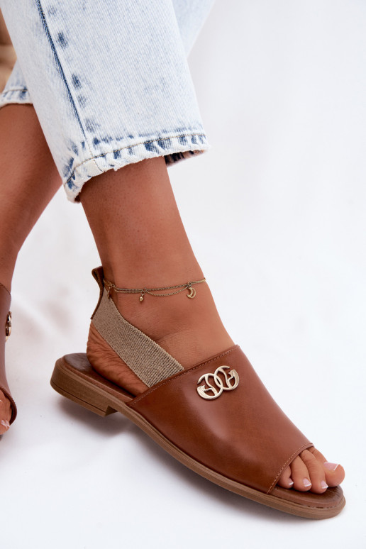 Dámske sandále Ze zlatej farbym Detalem Zazoo 40473 Hnedá farba