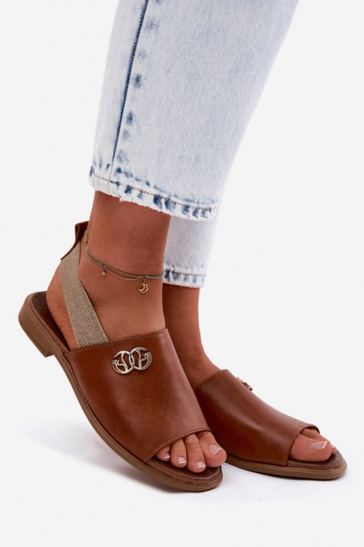 Dámske sandále Ze zlatej farbym Detalem Zazoo 40473 Hnedá farba