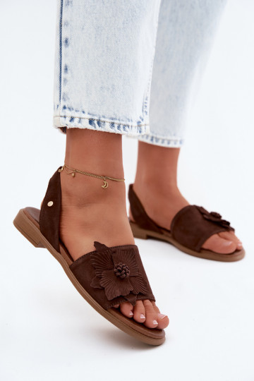 Kožené Semišové sandále so širokými podpätkami S Ornatem Kvet Zazoo 407471 CzekoladoIne