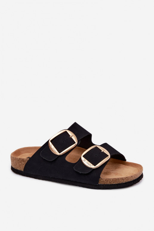 Dámske papuče Zapnuté korkovej podrážke s prackami Lee Cooper LCIN-26-35-4455L čierna