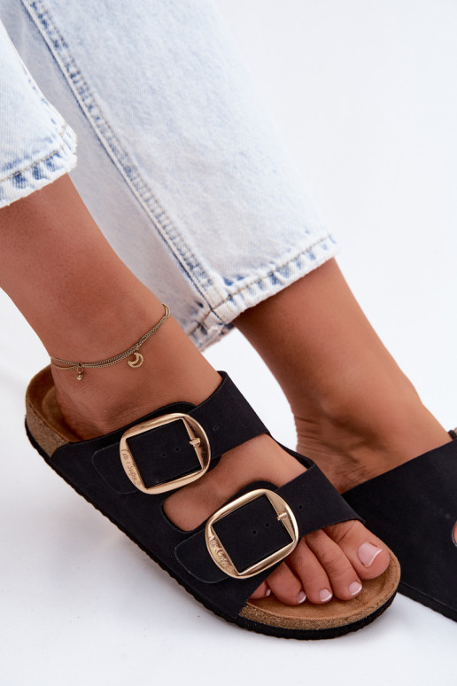 Dámske papuče Zapnuté korkovej podrážke s prackami Lee Cooper LCIN-26-35-4455L čierna