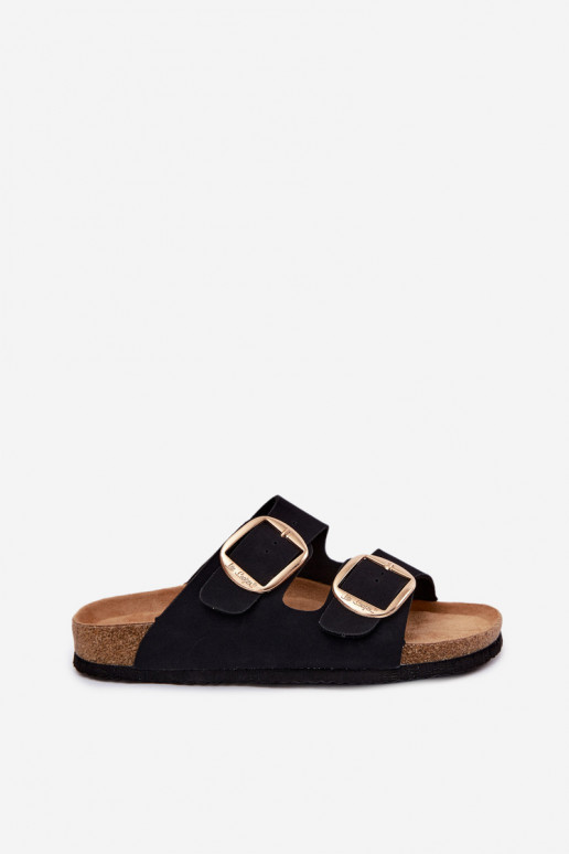 Dámske papuče Zapnuté korkovej podrážke s prackami Lee Cooper LCIN-26-35-4455L čierna