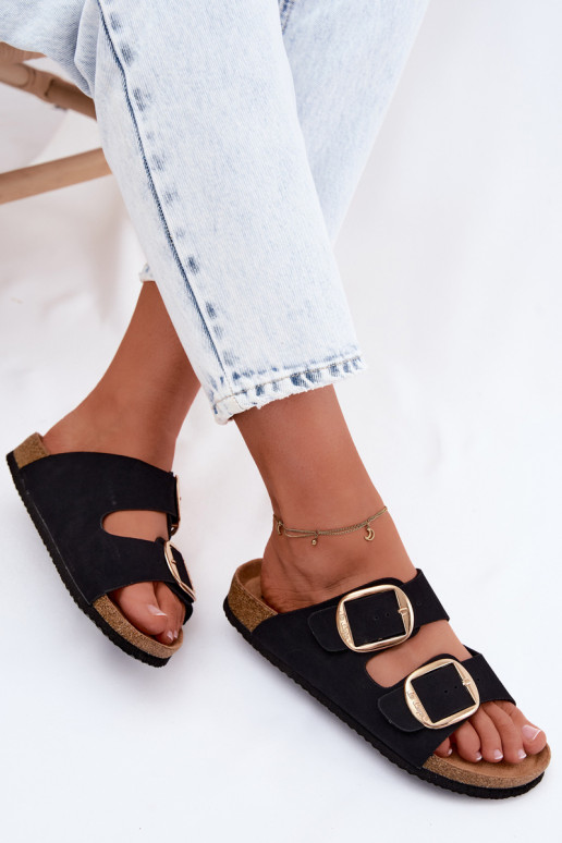 Dámske papuče Zapnuté korkovej podrážke s prackami Lee Cooper LCIN-26-35-4455L čierna