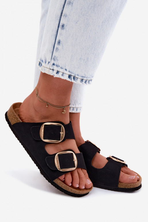 Dámske papuče Zapnuté korkovej podrážke s prackami Lee Cooper LCIN-26-35-4455L čierna