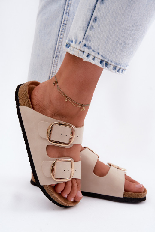 Dámske papuče Zapnuté korkovej podrážke s prackami Lee Cooper LCIN-26-35-4454L béžová