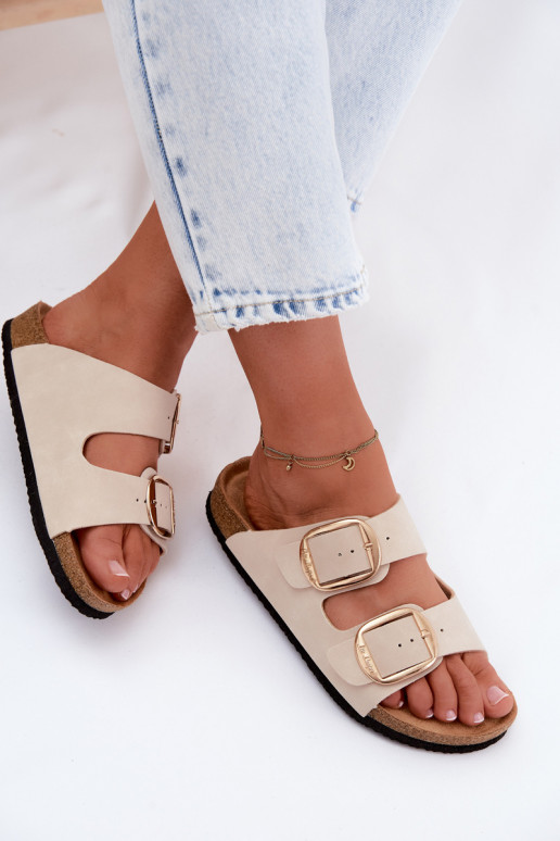 Dámske papuče Zapnuté korkovej podrážke s prackami Lee Cooper LCIN-26-35-4454L béžová